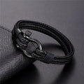 Horseshoe Clasp Mens Braided Black Rope Bracelets Stainless Steel Screw Shackles Leather Bracelets for Man