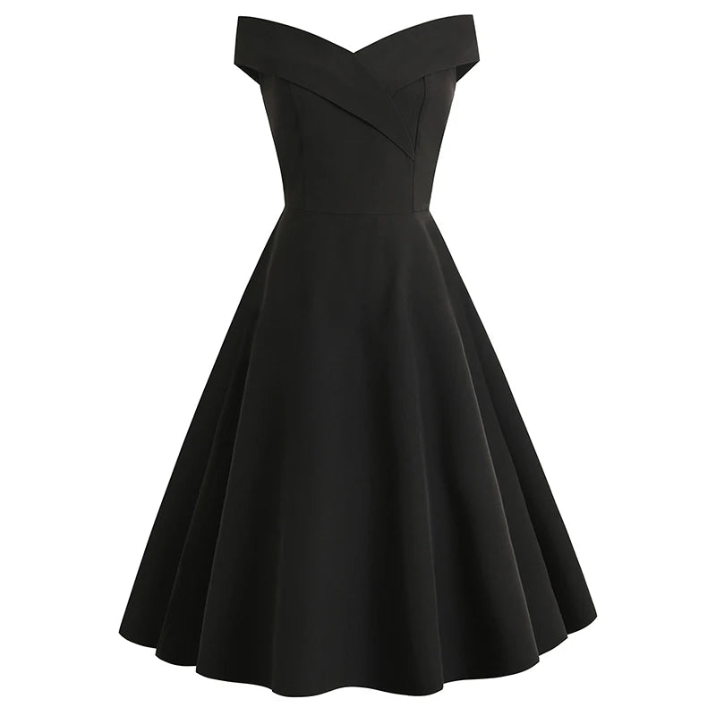 Women Plain Classic Party Porm Slim Elegant Dress Ladies Solid 50s Rockabilly Retro Dresses