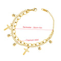 Fashion Trendy Chic Stainless Steel Chain Double Layers Cross Pendant Ball Bead Charms Layered Bracelet Jewelry for Women