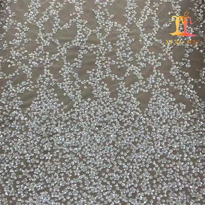 New Style Eco-Friendly 100% Polyester Heavy Beaded & Sequined Wedding Embroidery Bridal Mesh Tulle Laces Fabrics XM-BF0499
