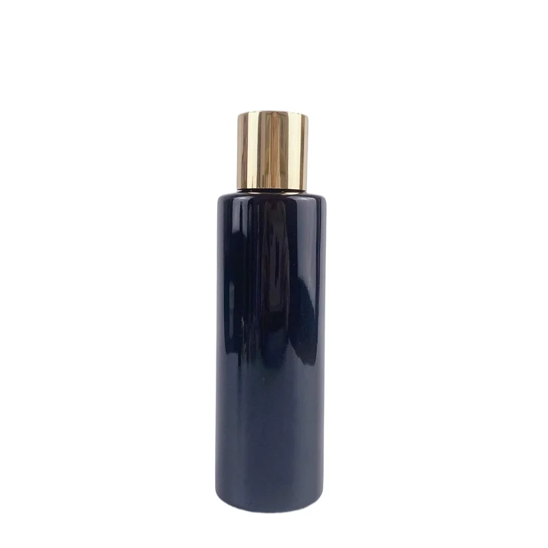 150ml Black PET Cylinder Flat Shoulder Plastic Bottle Cosmetic Packaging Bottle with Disc Top Cap