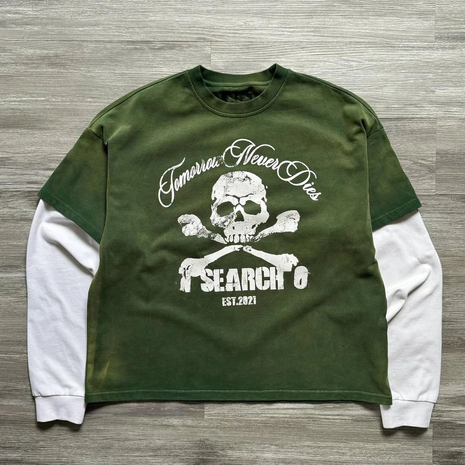 Custom 100% Cotton Oversized Men's Long Sleeve Streetwear Graphic Tee Vintage Acid Wash Double Layer French Terry Boxy Cropped