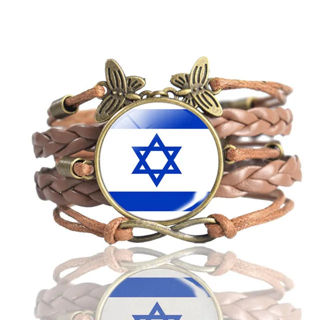 Manufacturer Israel Country Flag Leather Chain Bangles and Bracelets