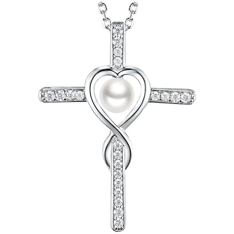 CAOSHI Custom Sliver Color Cross Pendant Jewelry Wholesale Micro Pave Zircon Heart Pearl Infinity Necklace Women Girls