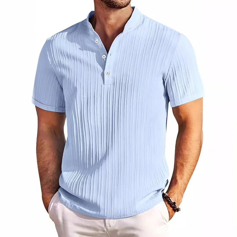 RNSHANGER Summer Trend Men's T Shirts Casual Retro Pullover Solid Color Henry Fashion Loose Men's T-shirt Street Hip Hop Tshirts