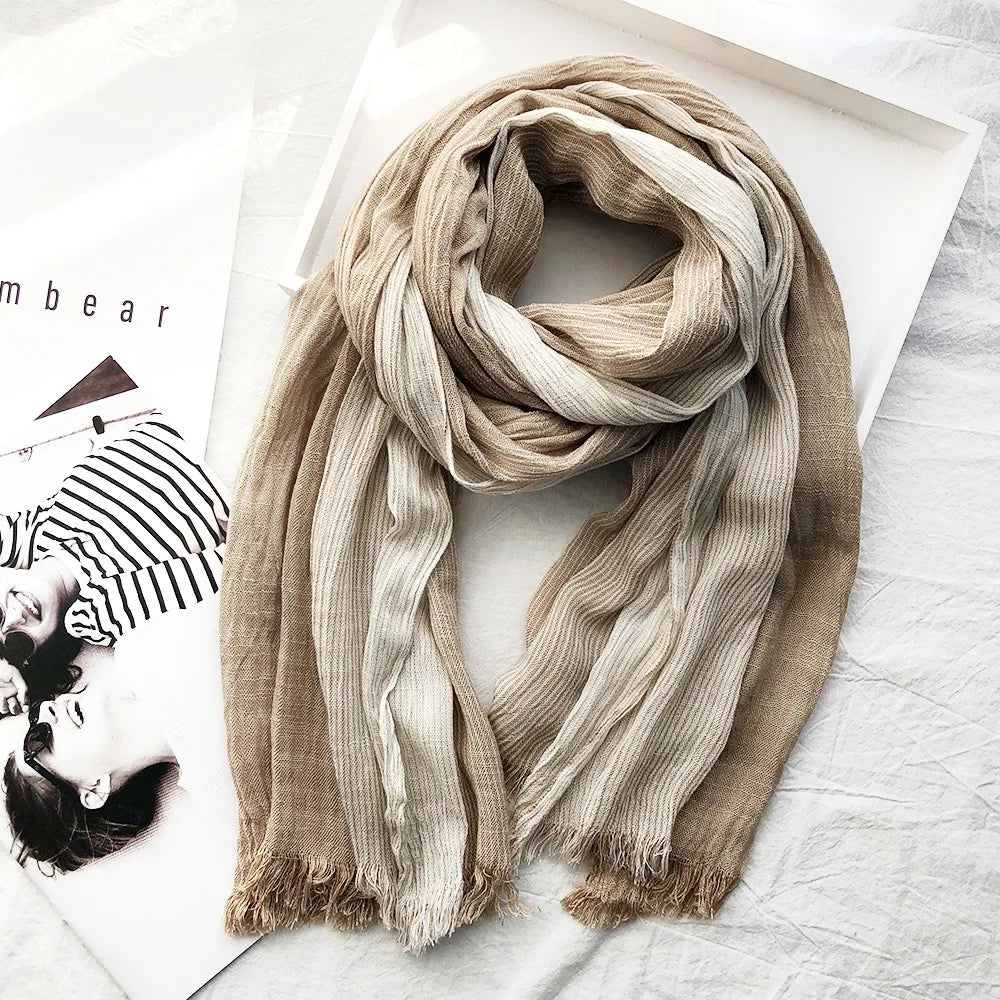 Fashion Striped Hijab Scarfs for Women Soft Lightweight European American Style 190*80CM Scarf Shawl Wraps for Autumn