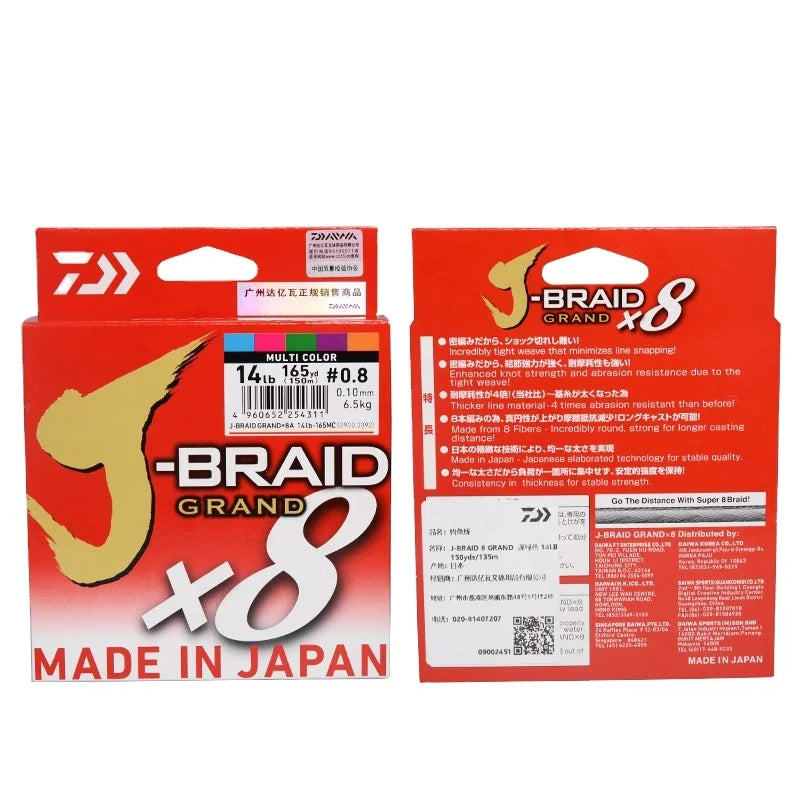 Original DAIWA 150M/300M 8X J-BRAID GRAND PE 8 Strands Braided PE Fishing Braided Line Made in Japan