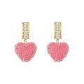 INS  Orecchini Pink Heart Shaped Earrings Bling Crystal Diamond Small Hoop Earrings Love Heart Earrings for Women