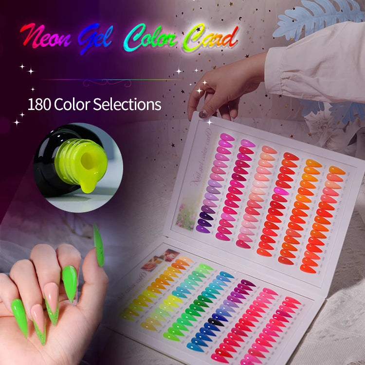 China Factory UV Gel Manufacturer Neon Gel Color Book 180 Colors Nail Polish Card