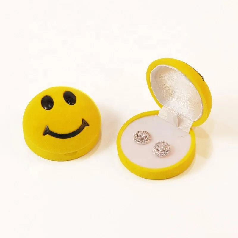 Packaging for Jewelry High Grade Flocked Jewelry Ring Box Creative Yellow smiley Flocked Earring Box Packaging Gift Boxes