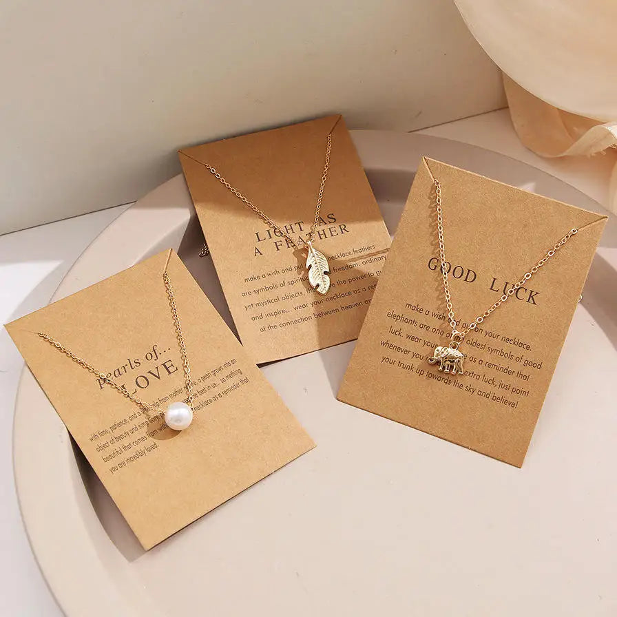 Simple Female Gold Choker Pearl Rhinestone Tiny Necklace with Card  Clavicle Necklace for Women