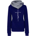 Fitspi Fashion Faith Print Hoodies High Collar Long Sleeve Hooded Sweatshirts Casual Pullover Tops Sweater