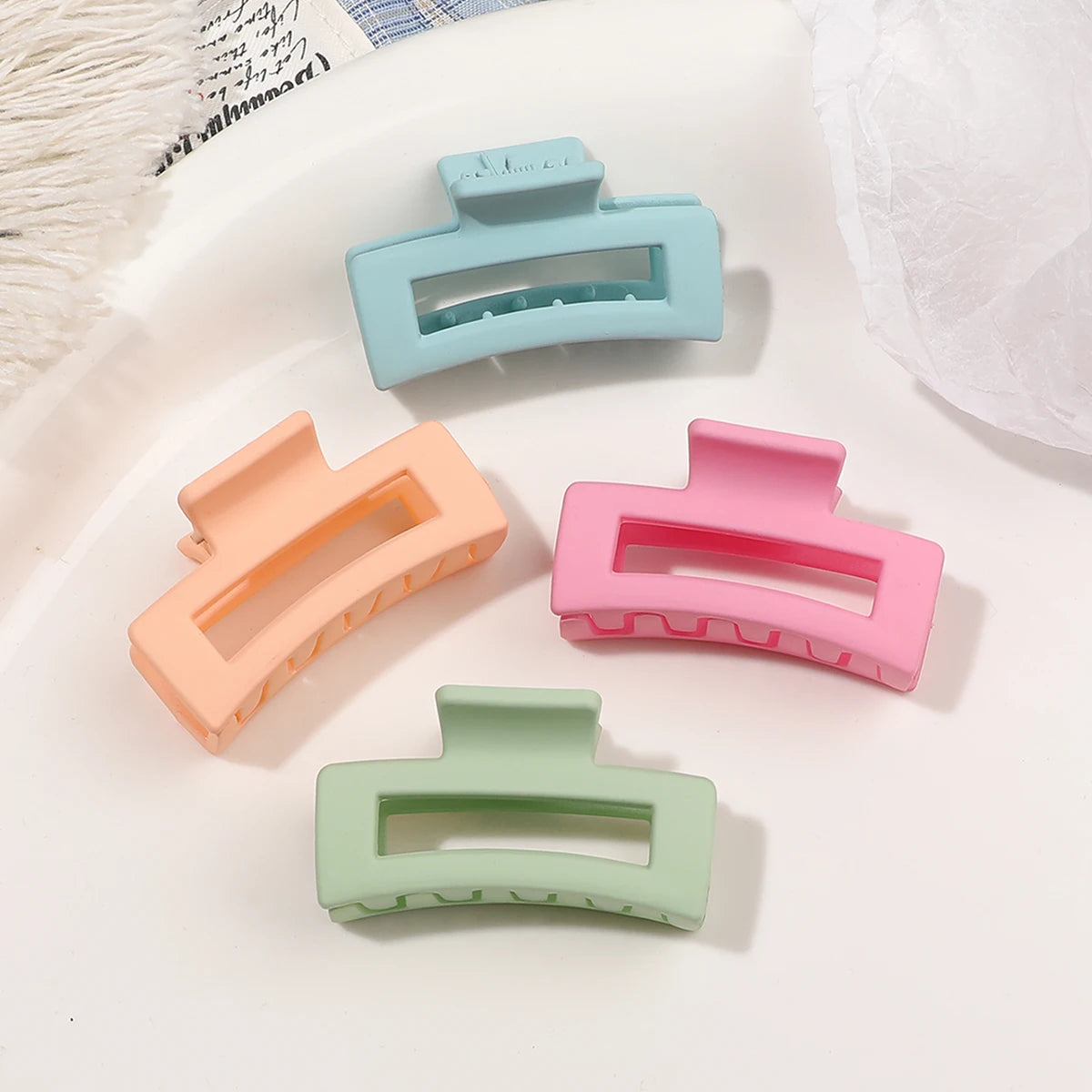 4pcs Small Non-Slip Square Matte Plastic Hair Claw Clips Strong Hold Banana Clip Accessories for Thick Thin Hair Colorful for