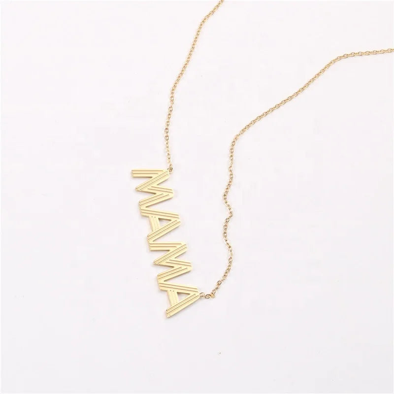 Personalized Stainless Steel Big MAMA Letter Pendant Necklace 18k Gold Plating
