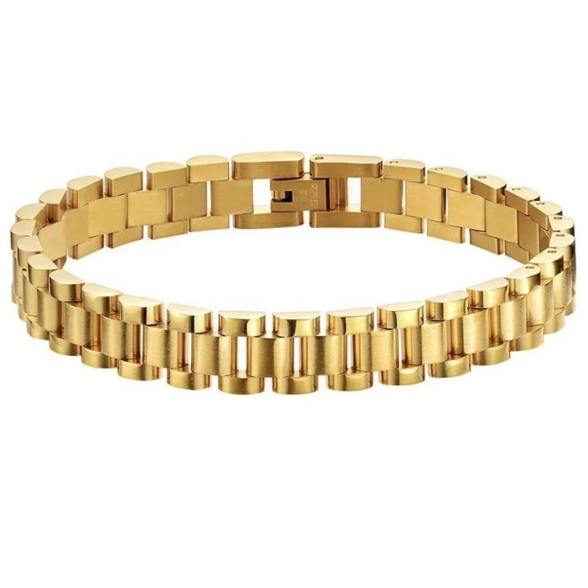 Wholesale Custom 10mm 15mm Watchband Strap Stainless Steel Metal Jewelry 18K Gold Plated Watch Band Bracelet for Men and Women