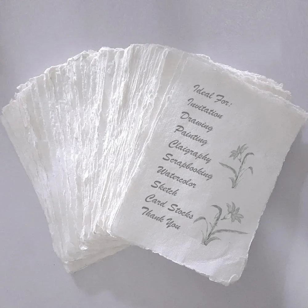 Wholesale Blank White Handmade 100% Cotton Rag Gorgeous Deckle Edge Paper for High End Wedding Invitations Save the Dates Rsvps