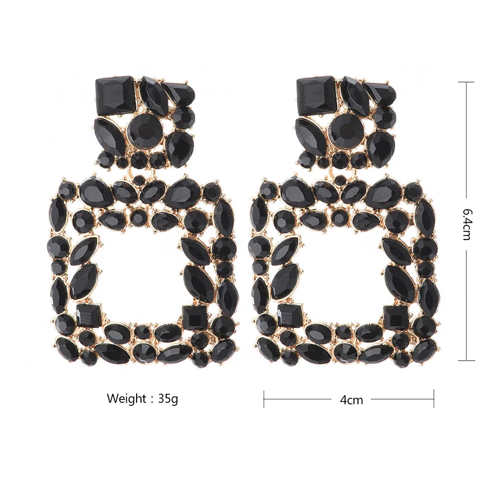 HANSIDON Bohemia Hoop Dangle Earrings Women Fashion Big Square Crystal Acrylic Geometric Earrings