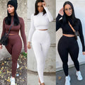 Fall Women's Two Piece Set Solid Color Long Sleeve Ankle-Length Joggers with Hole Detail Sportswear