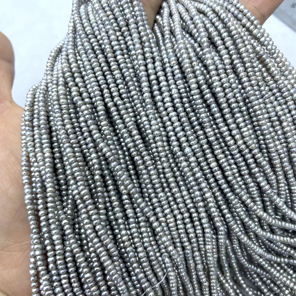 Grey Color 3mm Freshwater Button Pearl Bead Loose Strand for Diy Jewelry Making