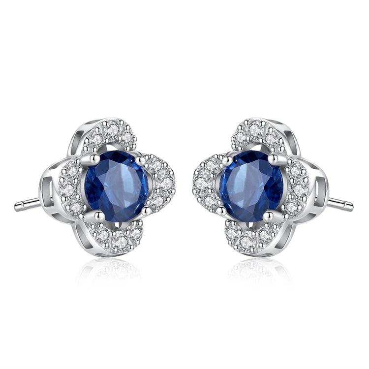 Fine Jewelry 925 Sterling Silver Flower Shape Women Fashion Simple Gemstone Diamond Stud Earrings