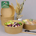 100% Eco-Friendly Disposable Kraft Round Shallow Salad Bowl Kraft With Cover