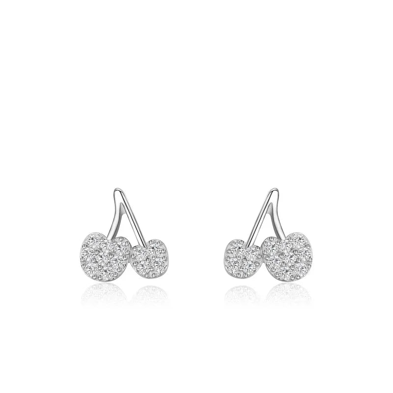 Exquisite Jewelry Fruit Earrings 925 Sterling Silver Full Diamond Cz Cherry Earrings for Party Birthday Anniversary Gift