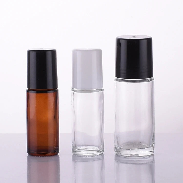 30ml 50ml Round Glass Antiperspirant Deodorant Perfume Bottle with Plastic Roller Cylinder Empty Screw Cap Seal MOQ 100pcs