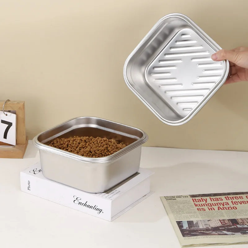 Eco-friendly Large Dog Pet Bowl XL Single Bowl Stainless Steel Plastic Square Solid Waterproof IPX5 Grain Storage Dog Supplies