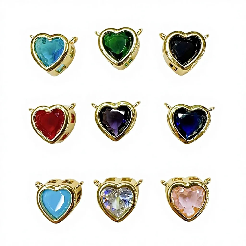 CZ8755 18k Gold Plated Cubic Zirconia CZ Zircon Solitaire Heart Charm Pendant with Double Loops for Necklace Making