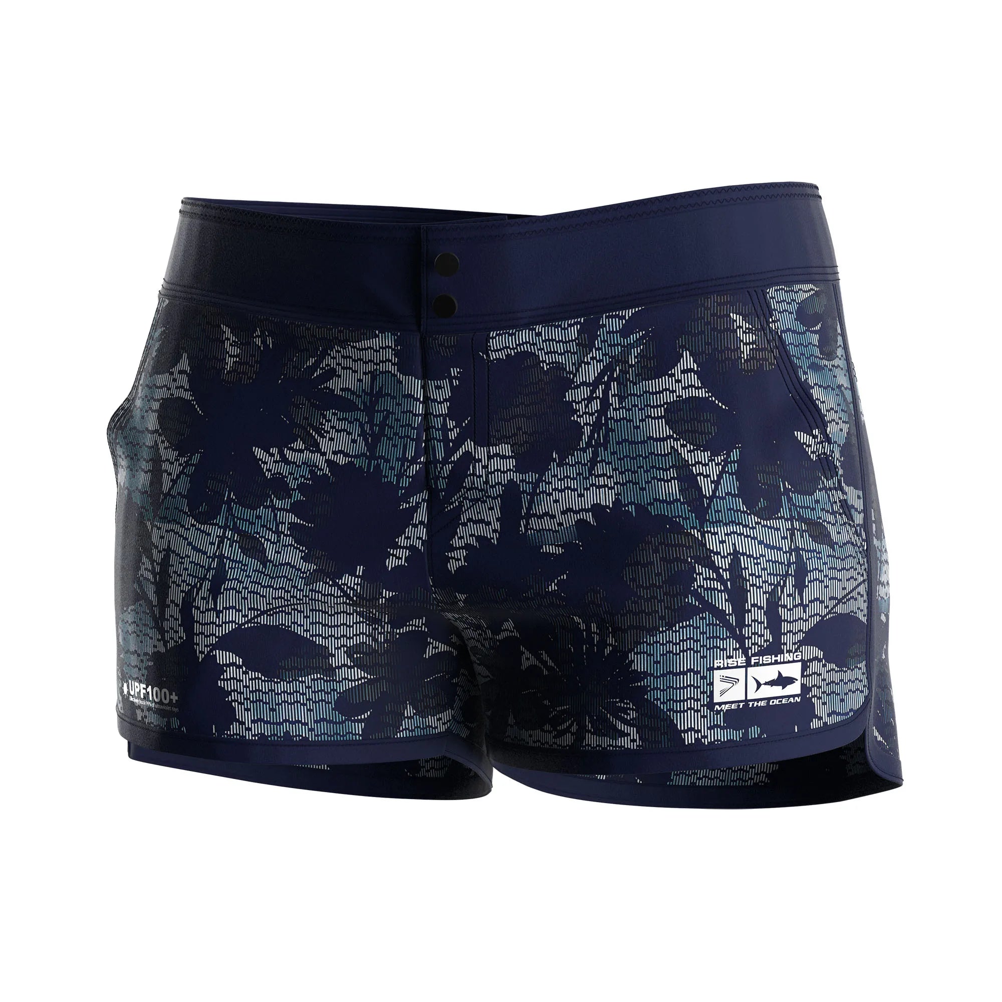 Vintage Board Shorts for Women Side Pockets No-Roll Waistband Sublimation Print Reinforced Seams Surfing Fishing Wear