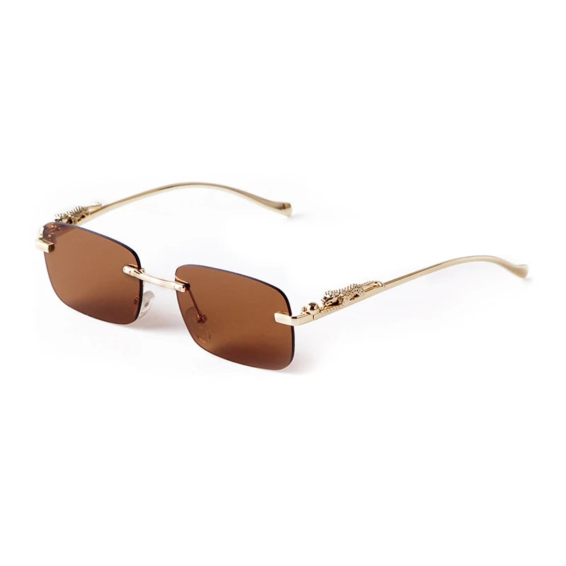 STORY T238 Classic Cheetah Frame Rectangle Sunglasses Women Men 2022 Brand Designer Fashion Red Ocean Lenses Rimless Sun Glasses