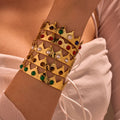 Vintage Crown Cuff Bracelet Wedding Women Colorful Natural Stone Open Adjustable Bangles Stainless Steel Fine Jewelry
