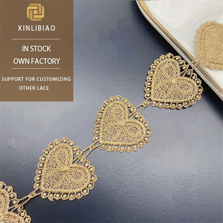 100% Polyester Water Soluble French Lace Fabric with Embroidered Design for Dresses Churidars Wedding Wear Gold Lace for Parties