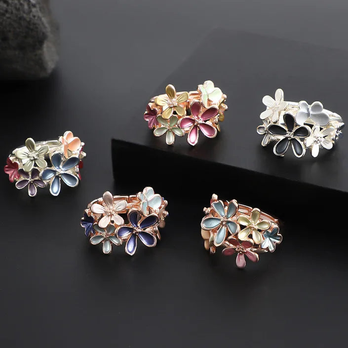 Boho Style Colorful Plated With 925 Silver Elastic Rings Fashion Flower Cluster Alloy Enamel Ring For Women
