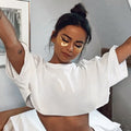 Calvera 2021 Short Sleeve Streetwear Summer T-Shirts Casual Loose Cotton White T Shirt Women Solid Crop Top