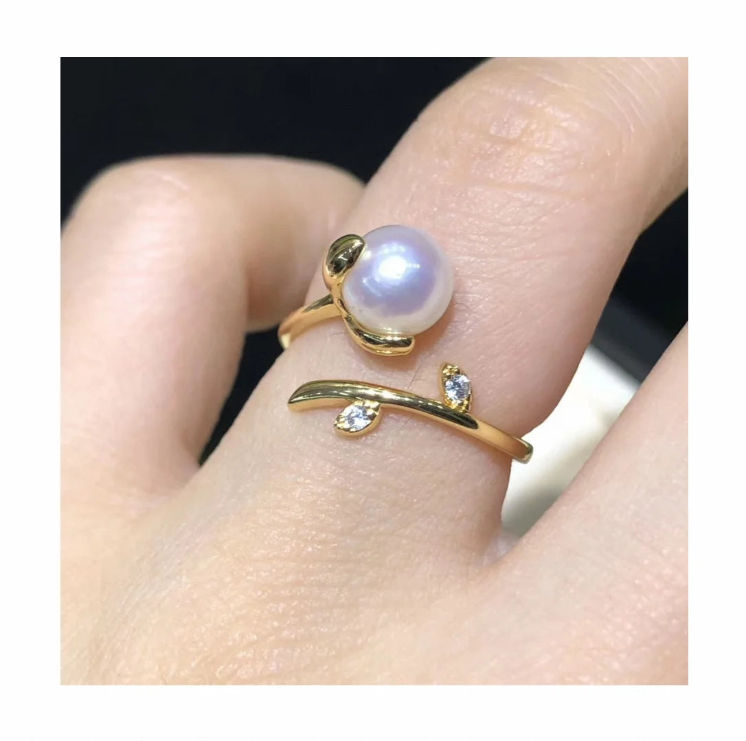 R303  DIY 6-7mm Natural Freshwater Pearl Ring Accessory 925 Sterling Silver Adjustable Size Engagement Jewelry Ring for Women