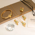 Women Crystal Bracelet Big Crystal Stainless Steel Ring Crystal Rhinestone Necklace White Earring Set for Wedding