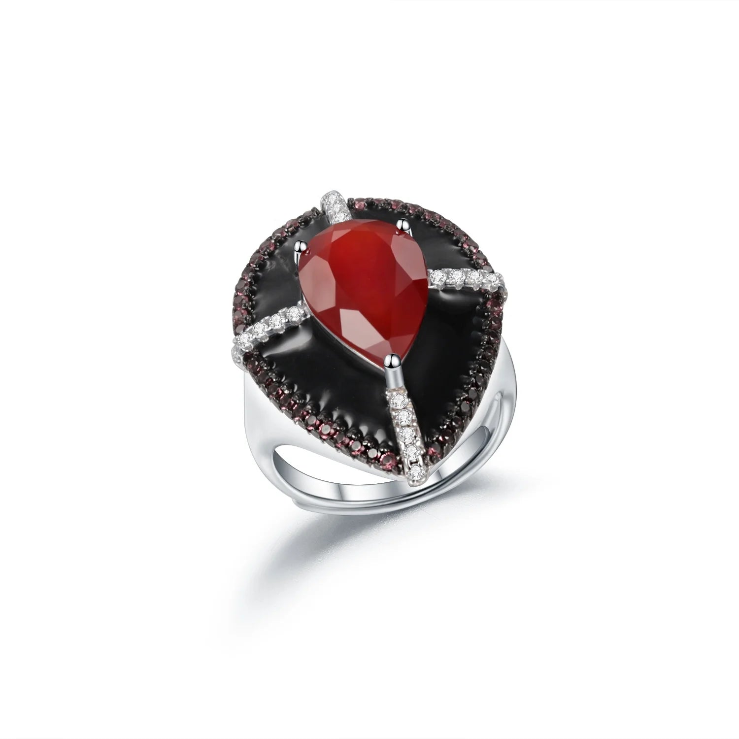 Abiding Natural Red Agate Gemstone Enamel Finger Ring 925 Sterling Sliver Vintage Adjustable Cross Rings for Women Fine Jewelry