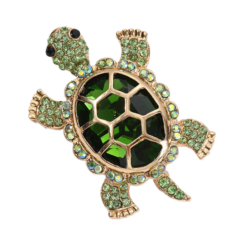 Green Rhinestone Sea Turtle Brooch Pin Sea Life Animal Tortoise Shape Alloy Gold Plated Children's Wedding Engagement