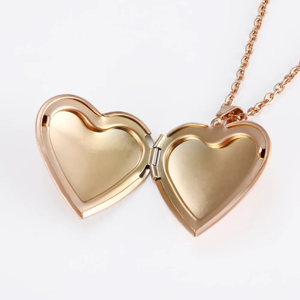 New Arrival Simple Personality Stainless Steel Heart Shaped Box Pendant Necklace Photos Locket Pendant Necklace