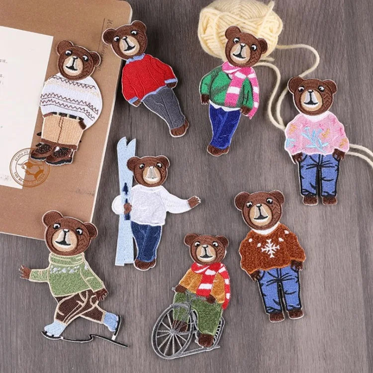 Wholesale Cloth Stick-On Bear Shape Patches Cloth Stickers Decorative Self-adhesive Embroidery Patches for Clothing