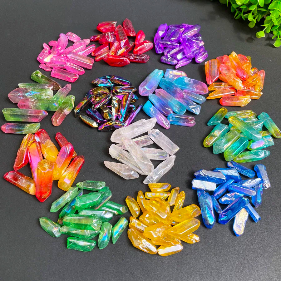 Wholesale Mixed 10 Colors Aura Crystal Points Meditation Wand Healing Crystal Aura Quartz Point