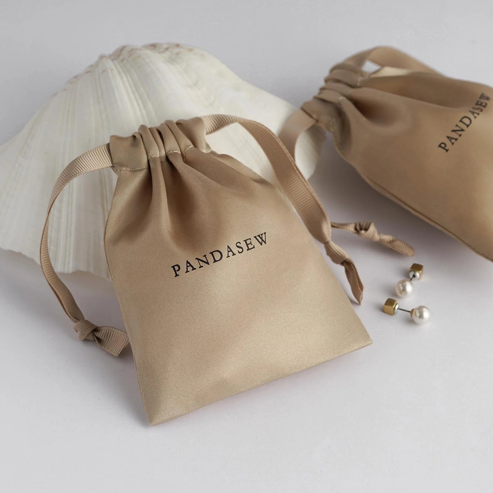 PandaSew Customized Logo Printed Jewelry Pouch Packaging Satin Drawstring Bag