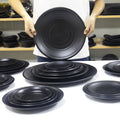 Eco-Friendly Japanese Black 6/7/8/9/10/10.5/11.5/12/13.5/15.5 Inch Round Melamine Threaded Food Grade A5 Dinner Plate