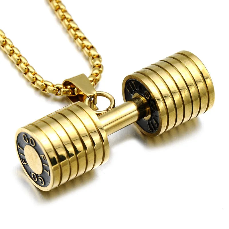 Stainless Steel Fitness Dumbbell Necklace Pendant Fashion Sports Necklace Titanium Steel Jewelry