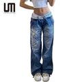 Liu Ming New Arrival Casual Printed Distressed Denim Jeans for Women High Breathable Vintage Straight Fit Button for Summer