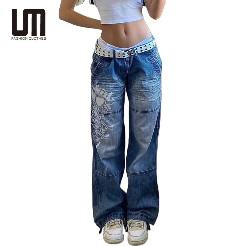 Liu Ming New Arrival Casual Printed Distressed Denim Jeans for Women High Breathable Vintage Straight Fit Button for Summer