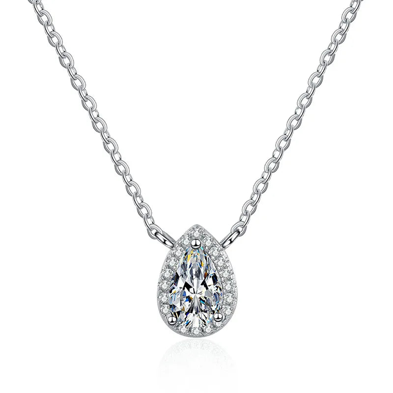 1 Carat D Color Pear Cut Moissanite Diamond Pendant Necklace 925 Sterling Silver Jewelry for Women's Wedding