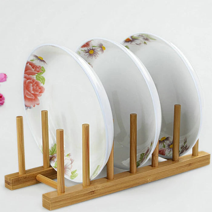 Custom Bamboo Dish Pot Lid Shelf Rack Dishes Plate Drainboard Drying Drainer Storage Pan Cover Stand Kitchen Cabinet Organizer