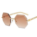 Fashion Chain Leg Women Polygon Frameless Sunglasses Personality Cut-Edge Square Shades Famous Trendy Gradient Metal Sunglasses